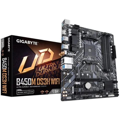 GIGABYTE B450M DS3H WIFI Motherboard - Supports AMD Series 5000 CPUs, up