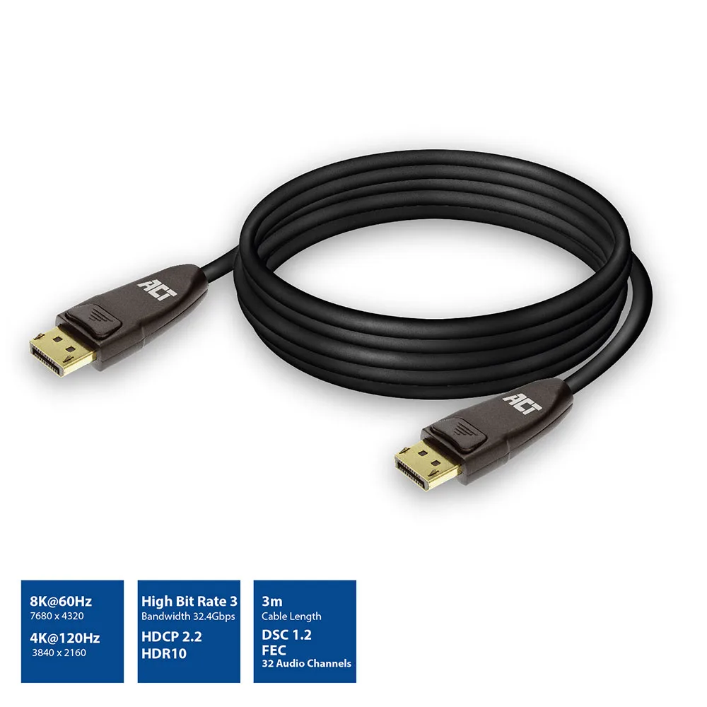 ACT AC4074 DisplayPort kabelis 3 m Juoda
