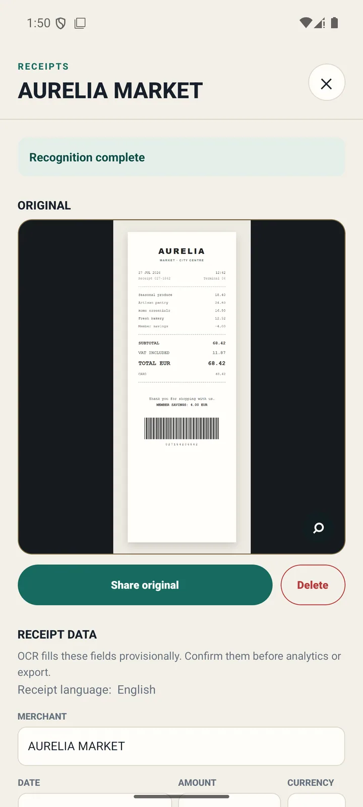 PriceInfo Wallet: Paragony